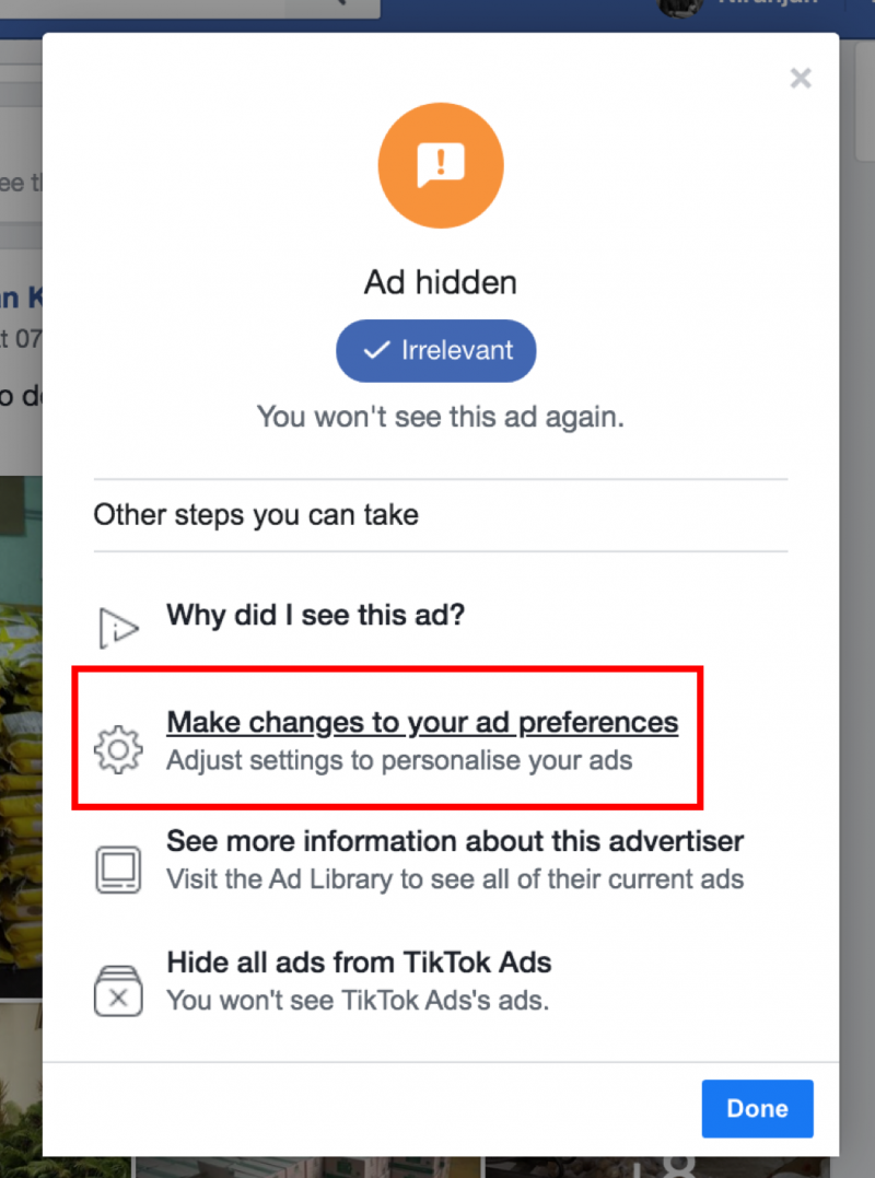 Stop seeing Ads on Facebook - Ad preferences